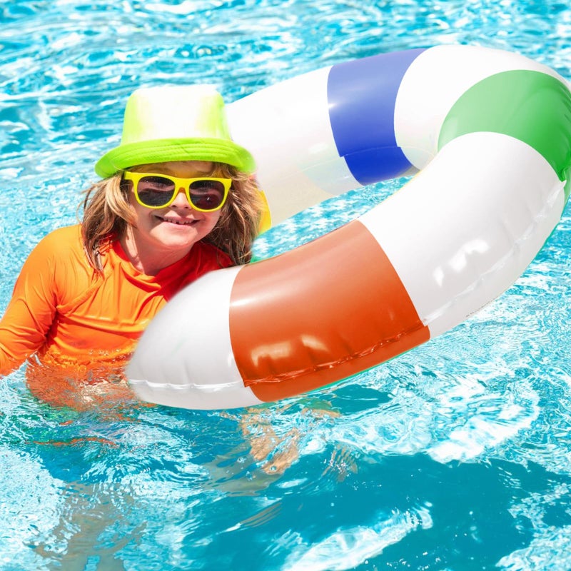 وولاين 4 قطع من لعبة Whaline بألوان قوس قزح قابلة للنفخ للسباحة، حلقة سباحة مخططة، طباعة ممتعة، أنبوب للاسترخاء في حمام السباحة للمراهقين والبنات الصيفية وحفلات الشاطئ، 22.8 بوصة - Image 5